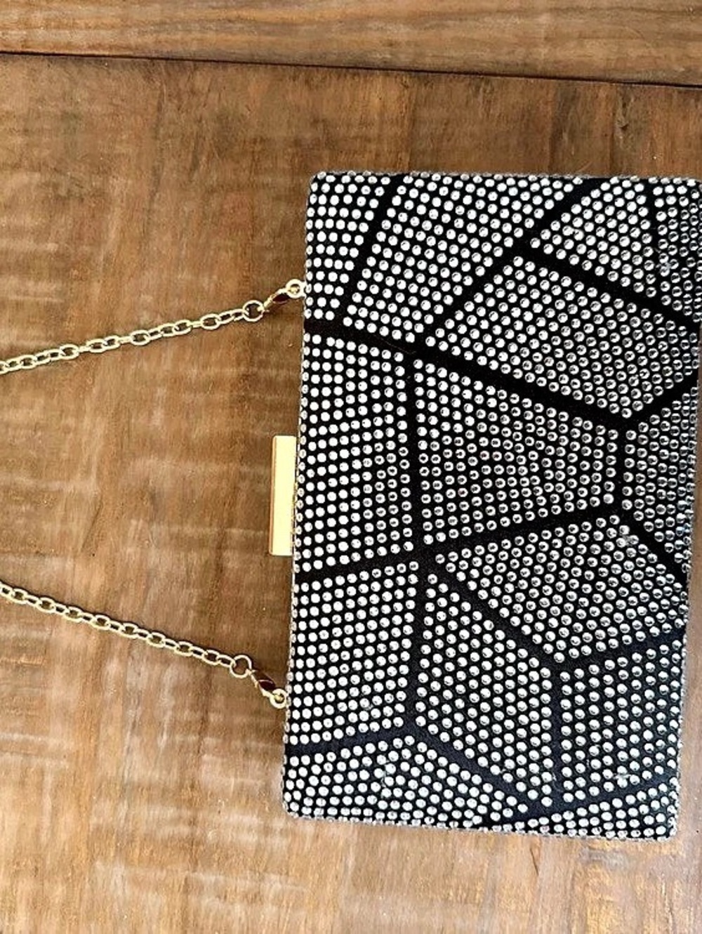 Black Rhinestone Crystal Evening Clutch Gold Chain Bag
